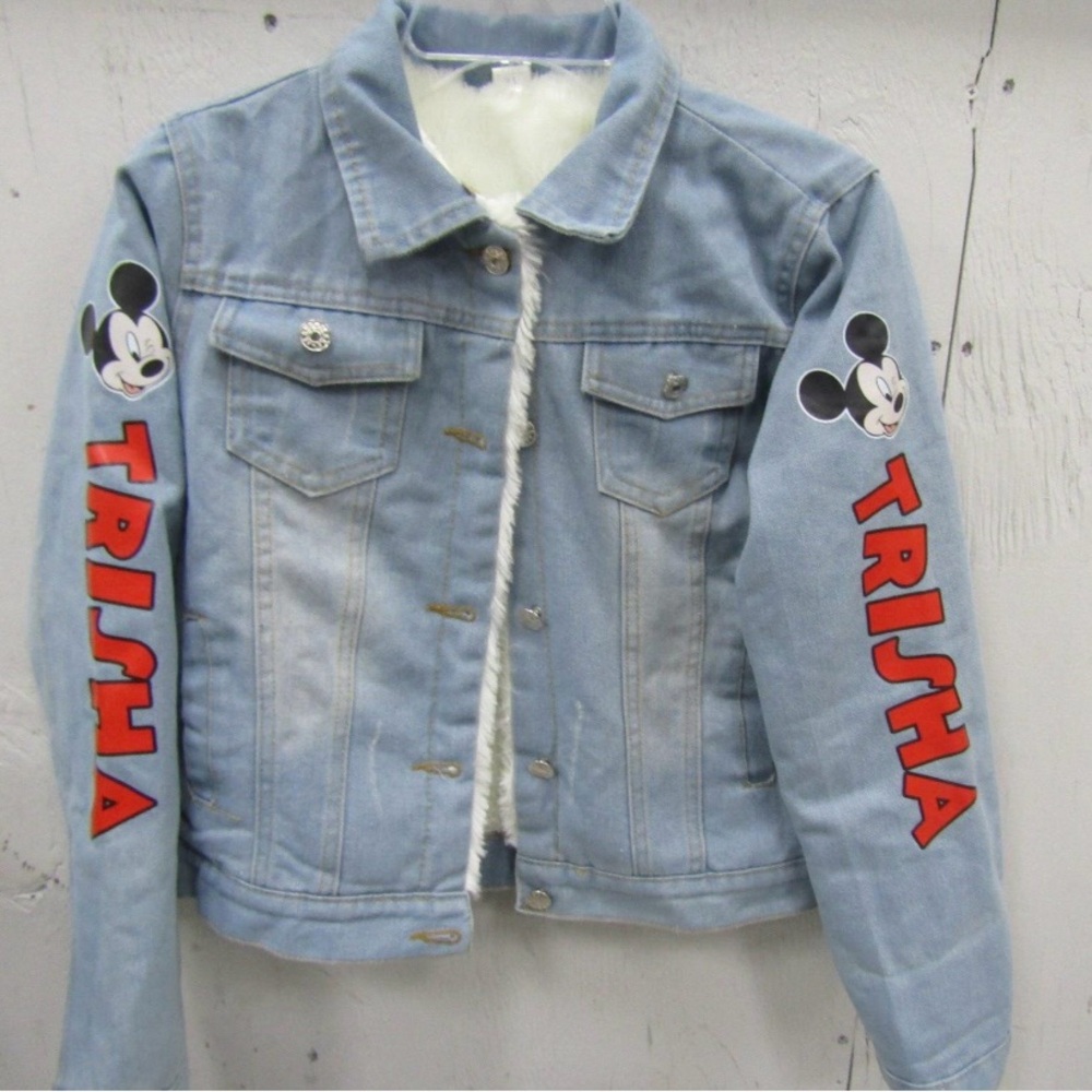 Women's Size XL Mickey Mouse Designed
Denim & Faux Fur Jacket
